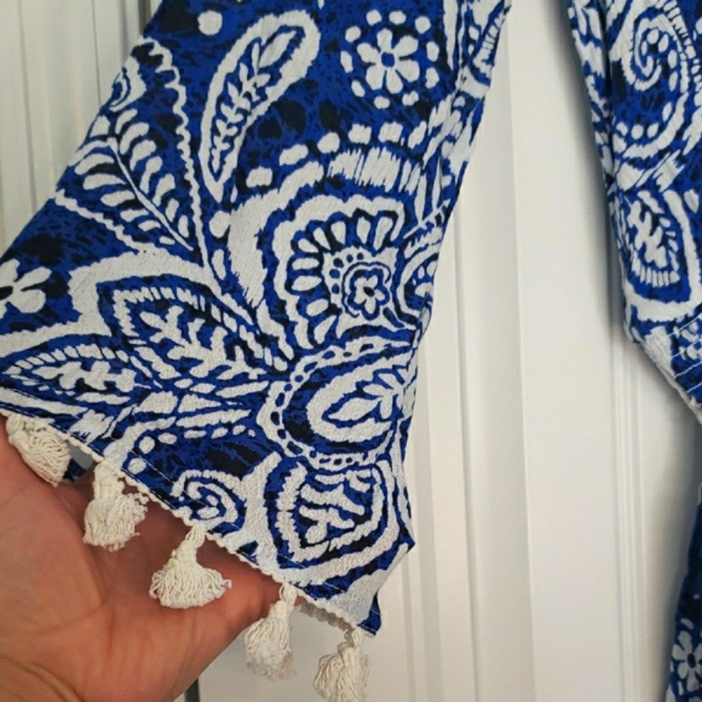 Blue and White Paisley Cover Up Dress - Picture 6 of 13